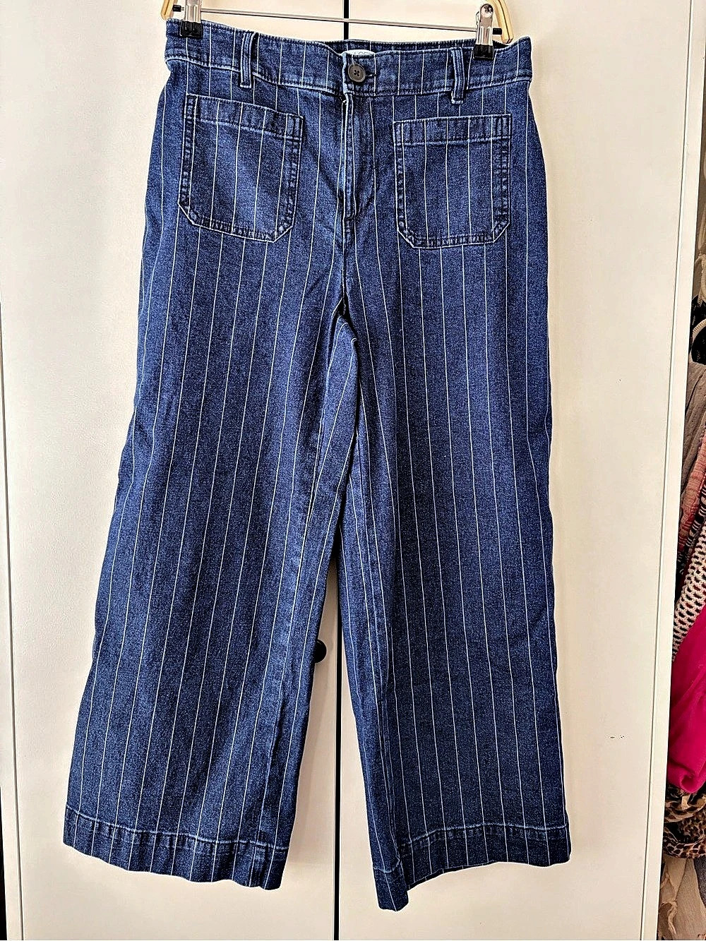 LOFT The Palmer Wide Leg Striped Wide Leg Pants in Blue Size 8P Like New